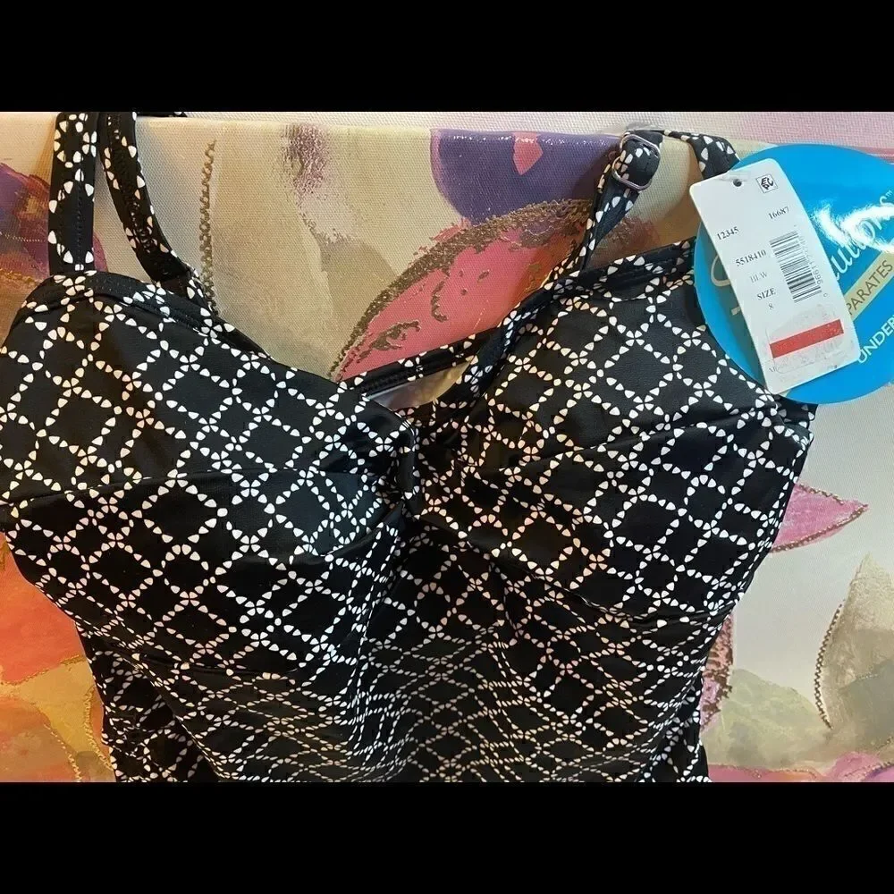 Swim solutions chain print underwire tankini top - Picture 2 of 8